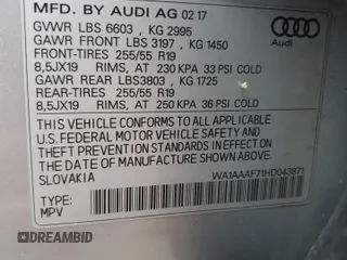 2017 Audi Q7 Premium with VIN WA1AAAF71HD043871, listed as a Copart auction lot 56669065 with 83,187 mi miles and Salvage title. Bid and sale history available at DreamBid. Image 12.