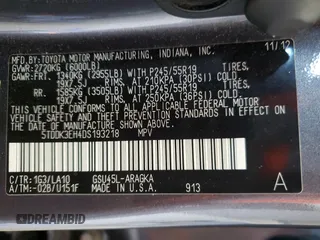2013 Toyota Highlander Limited with VIN 5TDDK3EH4DS193218, listed as a Copart auction lot 59421055 with 146,607 mi miles and Salvage title. Bid and sale history available at DreamBid. Image 13.