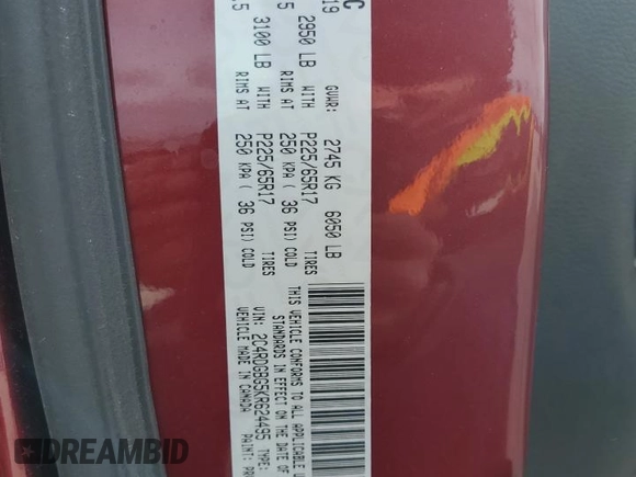 2019 Dodge Grand Caravan SE with VIN 2C4RDGBG5KR624495, listed as a Copart auction lot 51172455 with 42,767 mi miles and Salvage Title. Bid and sale history available at DreamBid. Image 15.