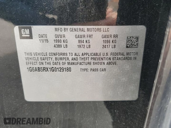 2016 Cadillac ATS Luxury Collection RWD z VIN 1G6AB5RX1G0129180, wystawiony jako Copart lot #58393495 z przebiegiem 108 062 mil mil oraz Szkoda całkowita • Salvage title. Historia ofert i sprzedaży dostępna na DreamBid. Obrazek 12.