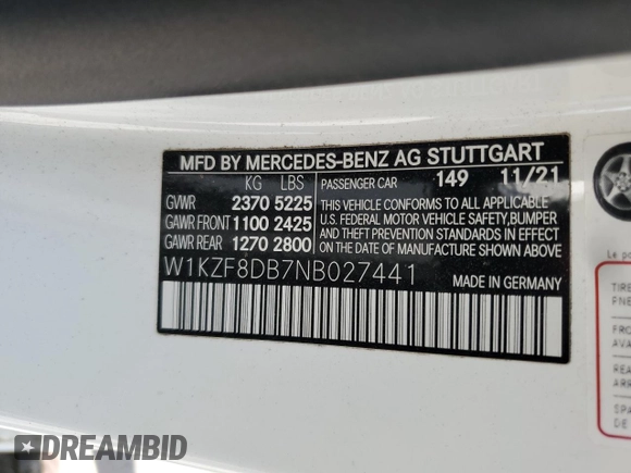 2022 Mercedes-Benz E-Class E 350 with VIN W1KZF8DB7NB027441, listed as a Copart auction lot 46950435 with 46,186 mi miles and Salvage Title. Bid and sale history available at carsss.com. Image 12.