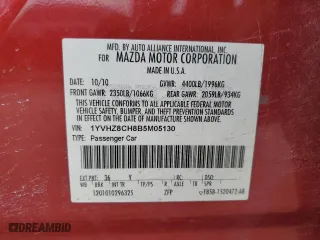 2011 Mazda Mazda6 i Touring with VIN 1YVHZ8CH8B5M05130, listed as a Copart auction lot 44555305 with 159,435 mi miles and Salvage Title. Bid and sale history available at carsss.com. Image 12.