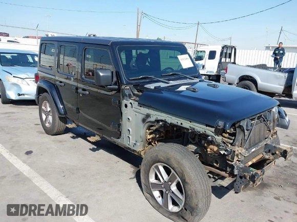 2020 Jeep Wrangler Unlimited Sahara with VIN 1C4HJXEN7LW230214, listed as a IAAI auction lot 41812466 with 59,004 mi miles. Bid and sale history available at carsss.com. Image 1.