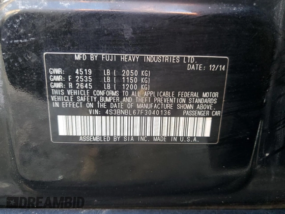 2015 Subaru Legacy 2.5i Limited with VIN 4S3BNBL67F3040136, listed as a Copart auction lot 46649635 with 124,273 mi miles and Salvage Title. Bid and sale history available at carsss.com. Image 12.