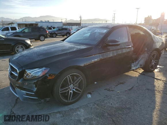 2018 Mercedes-Benz E-Class AMG E 43 with VIN WDDZF6EB9JA391833, listed as a Copart auction lot 44266535 with 38,366 mi miles and Salvage Title. Bid and sale history available at carsss.com. Image 1.