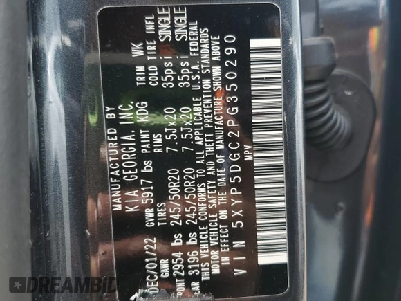 2023 Kia Telluride SX with VIN 5XYP5DGC2PG350290, listed as a Copart auction lot 55457495 with 45,330 mi miles and Salvage title. Bid and sale history available at DreamBid. Image 13.