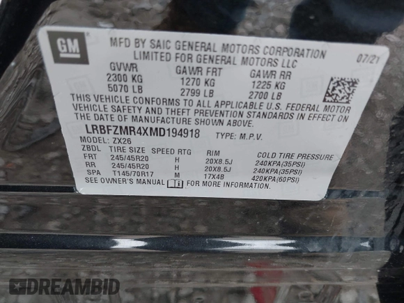 2021 Buick Envision Preferred with VIN LRBFZMR4XMD194918, listed as a IAAI auction lot 41955235 with 55,249 mi miles and . Bid and sale history available at carsss.com. Image 9.