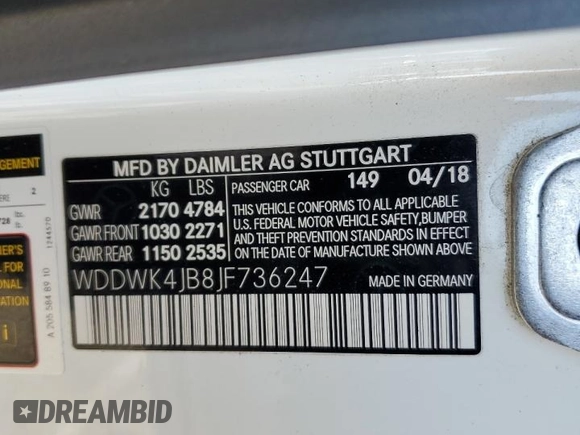 2018 Mercedes-Benz C 300 with VIN WDDWK4JB8JF736247, listed as a Copart auction lot 82452344 with 32,502 mi miles and Salvage Title. Bid and sale history available at DreamBid. Image 13.