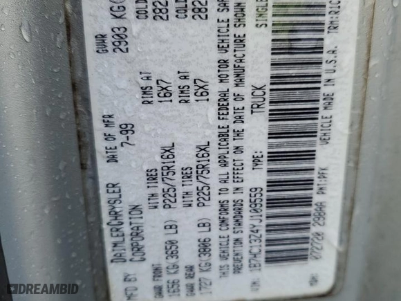 2000 Dodge Ram 1500 with VIN 1B7HC13Z4YJ109559, listed as a Copart auction lot 72916424 with 181,149 mi miles and Salvage Title. Bid and sale history available at carsss.com. Image 14.