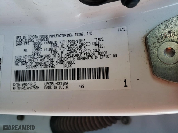 2012 Toyota Tundra 4WD Truck with VIN 5TFUM5F13CX029961, listed as a Copart auction lot 81052414 with 0 mi miles and Salvage Title. Bid and sale history available at carsss.com. Image 14.