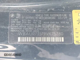 2009 BMW 1 Series 128i with VIN WBAUP73579VK75780, listed as a IAAI auction lot 42198035 with 136,100 mi miles and . Bid and sale history available at carsss.com. Image 12.