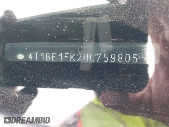 2017 Toyota Camry XLE z VIN 4T1BF1FK2HU759805, wystawiony jako IAAI lot #42313459 z przebiegiem 186 274 mil mil oraz . Historia ofert i sprzedaży dostępna na DreamBid. Obrazek 9.