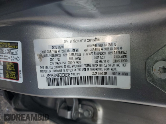2011 Mazda CX-9 Grand Touring with VIN JM3TB2DA8B0308338, listed as a Copart auction lot 47198215 with 248,099 mi miles and Salvage Title. Bid and sale history available at carsss.com. Image 13.