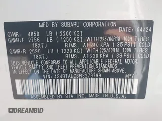 2024 Subaru Outback Onyx with VIN 4S4BTALC3R3279799, listed as a IAAI auction lot 42392450 with 18,856 mi miles and . Bid and sale history available at DreamBid. Image 9.