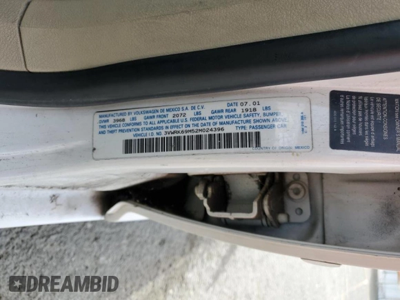 2002 Volkswagen Jetta GL с VIN 3VWRK69M52M024396, выставлен на аукционе Copart как лот 45539355 с пробегом 142 880 миль миль и Списание • Salvage title. История ставок и продаж доступна на DreamBid. Изображение 14.