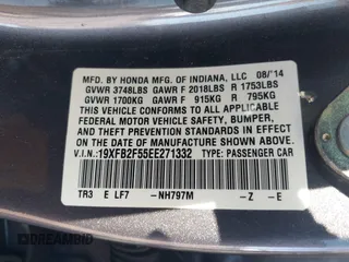 2014 Honda Civic LX z VIN 19XFB2F55EE271332, wystawiony jako IAAI lot #41644847 z przebiegiem 161 567 mil mil oraz . Historia ofert i sprzedaży dostępna na DreamBid. Obrazek 9.