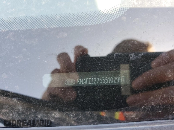 2005 Kia Spectra LX with VIN KNAFE122555102997, listed as a Copart auction lot 54191025 with 142,071 mi miles and Salvage Title. Bid and sale history available at carsss.com. Image 12.