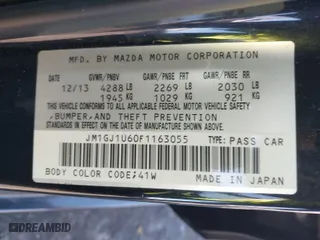 2015 Mazda Mazda6 i Sport with VIN JM1GJ1U60F1163055, listed as a IAAI auction lot 41587300 with 147,927 mi miles. Bid and sale history available at carsss.com. Image 9.