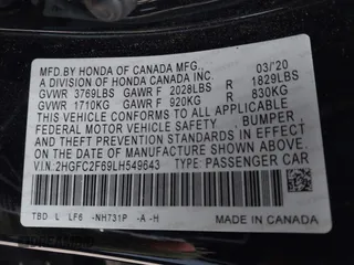 2020 Honda Civic Sedan LX with VIN 2HGFC2F69LH549643, listed as a IAAI auction lot 41852066 with 41,746 mi miles. Bid and sale history available at carsss.com. Image 9.