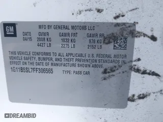 2015 Chevrolet Malibu LS with VIN 1G11B5SL7FF306565, listed as a IAAI auction lot 41230171 with 1 mi miles. Bid and sale history available at carsss.com. Image 9.