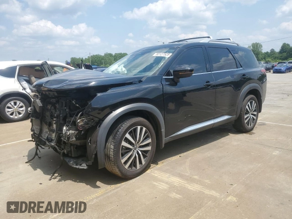 2023 Nissan Pathfinder Platinum with VIN 5N1DR3DK9PC221749, listed as a Copart auction lot 60127525 with 37,458 mi miles and Salvage title. Bid and sale history available at DreamBid. Image 1.