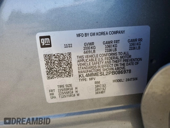 2023 Buick Encore GX Select with VIN KL4MMESL2PB086978, listed as a Copart auction lot 49974395 with 14,454 mi miles and Salvage title. Bid and sale history available at DreamBid. Image 15.