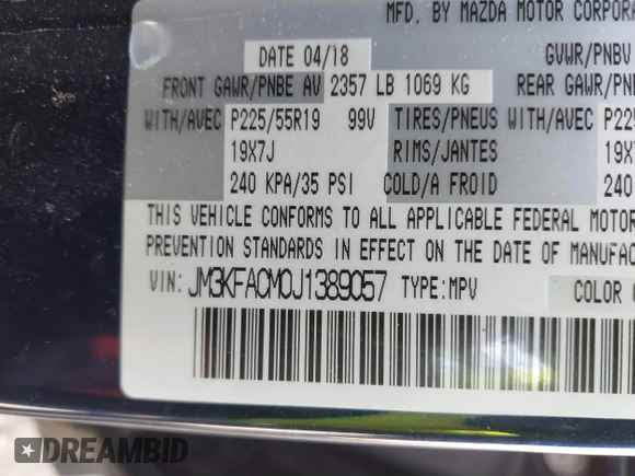 2018 Mazda CX-5 Touring z VIN JM3KFACM0J1389057, wystawiony jako IAAI lot #40922679 z przebiegiem 140 026 mil mil oraz . Historia ofert i sprzedaży dostępna na DreamBid. Obrazek 9.