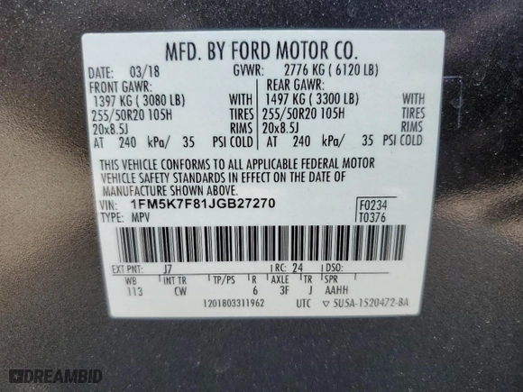2018 Ford Explorer Limited with VIN 1FM5K7F81JGB27270, listed as a Copart auction lot 74466594 with 43,442 mi miles and Salvage Title. Bid and sale history available at carsss.com. Image 13.