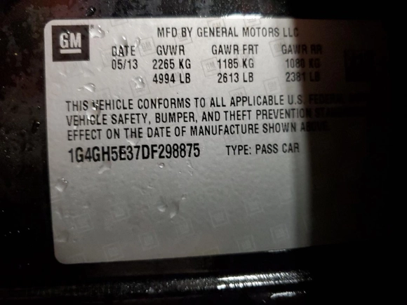 2013 Buick LaCrosse Premium 2 with VIN 1G4GH5E37DF298875, listed as a Copart auction lot 71411474 with 190,319 mi miles and Clean title. Bid and sale history available at DreamBid. Image 13.