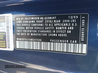 2010 Volkswagen GTI с VIN WVWFD7AJ1AW247508, выставлен на аукционе IAAI как лот 42361057 с пробегом 92 105 миль миль и . История ставок и продаж доступна на DreamBid. Изображение 9.
