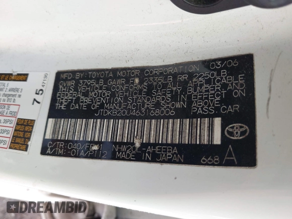 2006 Toyota Prius z VIN JTDKB20U463168006, wystawiony jako IAAI lot #42214657 z przebiegiem 191 466 mil mil oraz . Historia ofert i sprzedaży dostępna na DreamBid. Obrazek 9.