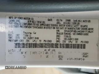 2016 Ford Fiesta SE with VIN 3FADP4BJ4GM173821, listed as a Copart auction lot 48788195 with 54,686 mi miles and Salvage Title. Bid and sale history available at DreamBid. Image 12.