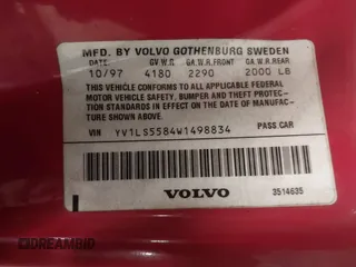 1998 Volvo S70 z VIN YV1LS5584W1498834, wystawiony jako IAAI lot #41801570 z przebiegiem 160 565 mil mil oraz . Historia ofert i sprzedaży dostępna na DreamBid. Obrazek 9.