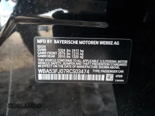 2024 BMW 5 Series 530i xDrive with VIN WBA53FJ07RCS03474, listed as a Copart auction lot 80010744 with 0 mi miles and Salvage Title. Bid and sale history available at carsss.com. Image 13.