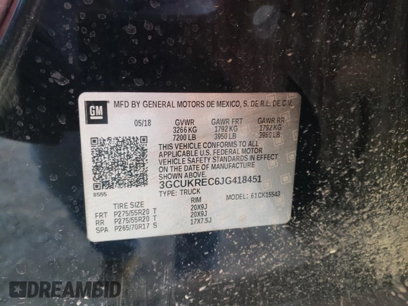 2018 Chevrolet Silverado 1500 LT with VIN 3GCUKREC6JG418451, listed as a Copart auction lot 88147165 with Not Provided miles and Salvage Title. Bid and sale history available at carsss.com. Image 12.