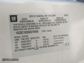 2008 Chevrolet Silverado 1500 Work Truck with VIN 1GCEC19C88Z279995, listed as a IAAI auction lot 41732316 with 250,162 mi miles. Bid and sale history available at carsss.com. Image 9.