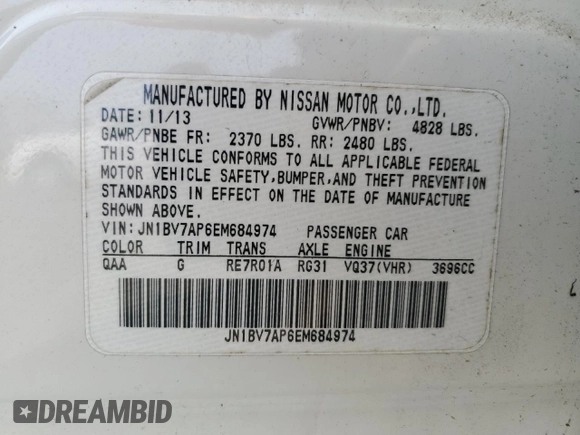 2014 Infiniti Q50 Sport with VIN JN1BV7AP6EM684974, listed as a Copart auction lot 52810125 with 95,607 mi miles and Clean Title. Bid and sale history available at DreamBid. Image 12.