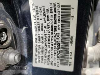 2016 Honda Civic Sedan LX with VIN 19XFC2F50GE013297, listed as a Copart auction lot 53420095 with 82,702 mi miles and Salvage Title. Bid and sale history available at carsss.com. Image 14.