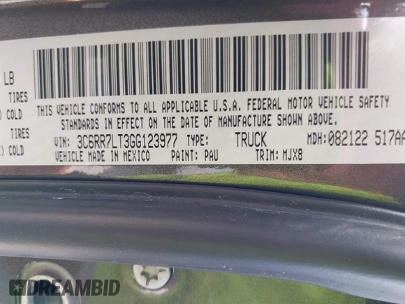 2016 Ram 1500 Big Horn with VIN 3C6RR7LT3GG123977, listed as a IAAI auction lot 41869762 with 178,415 mi miles and . Bid and sale history available at DreamBid. Image 9.
