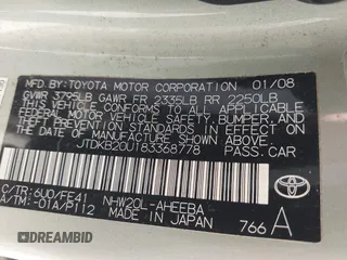 2008 Toyota Prius with VIN JTDKB20U183368778, listed as a IAAI auction lot 42027443 with Not Provided miles. Bid and sale history available at carsss.com. Image 9.