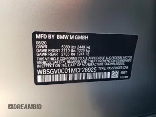 2021 BMW M8 z VIN WBSGV0C01MCF26925, wystawiony jako Copart lot #68743134 z przebiegiem Nie podano mil oraz Szkoda całkowita • Salvage title. Historia ofert i sprzedaży dostępna na DreamBid. Obrazek 12.