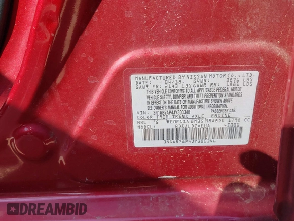 2018 Nissan Sentra S with VIN 3N1AB7AP4JY300346, listed as a IAAI auction lot 41930194 with 154,794 mi miles and . Bid and sale history available at DreamBid. Image 9.
