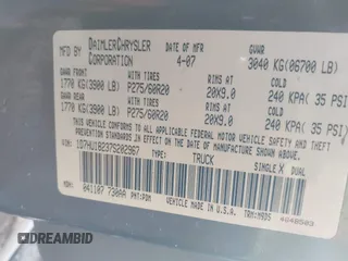 2007 Dodge 1500 Laramie with VIN 1D7HU18237S202967, listed as a IAAI auction lot 41628793 with 252,145 mi miles. Bid and sale history available at carsss.com. Image 9.