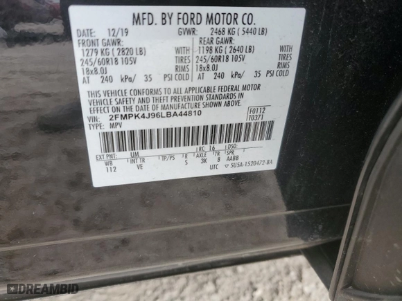 2020 Ford Edge SEL with VIN 2FMPK4J96LBA44810, listed as a Copart auction lot 47990735 with 48,875 mi miles and Salvage Title. Bid and sale history available at carsss.com. Image 13.