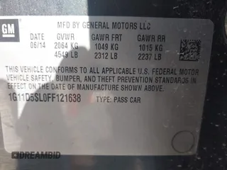 2015 Chevrolet Malibu LT with VIN 1G11D5SL0FF121638, listed as a IAAI auction lot 41942357 with 174,361 mi miles and . Bid and sale history available at DreamBid. Image 9.