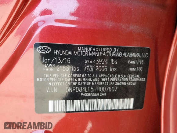 2017 Hyundai Elantra SE z VIN 5NPD84LF5HH007607, wystawiony jako Copart lot #55609165 z przebiegiem 109 880 mil mil oraz Szkoda całkowita • Salvage title. Historia ofert i sprzedaży dostępna na DreamBid. Obrazek 12.