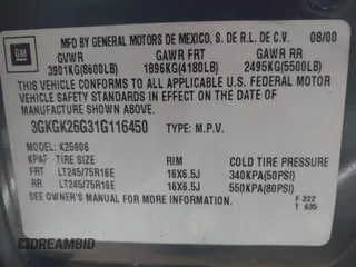2001 GMC Yukon XL SLT with VIN 3GKGK26G31G116450, listed as a IAAI auction lot 41458357 with 203,095 mi miles. Bid and sale history available at carsss.com. Image 9.