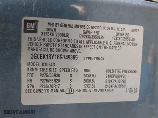 2008 Chevrolet Silverado 1500 LTZ with VIN 3GCEK13Y18G149385, listed as a IAAI auction lot 41223162 with 290,166 mi miles. Bid and sale history available at carsss.com. Image 9.