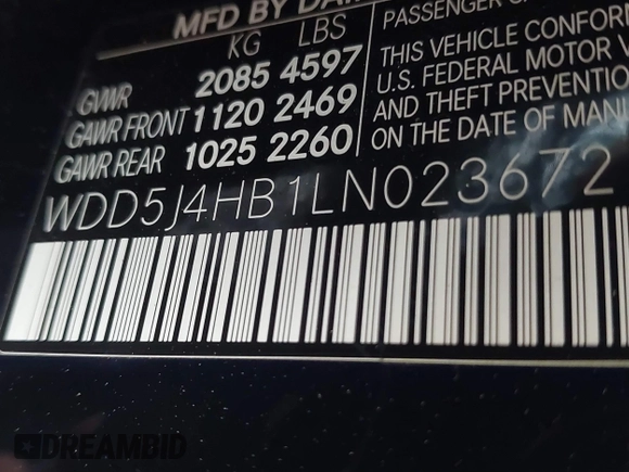 2020 Mercedes-Benz CLA 250 with VIN WDD5J4HB1LN023672, listed as a IAAI auction lot 41856141 with 68,103 mi miles and . Bid and sale history available at DreamBid. Image 9.