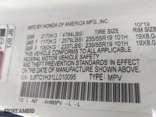 2020 Acura RDX with VIN 5J8TC1H31LL010095, listed as a IAAI auction lot 41523090 with 74,444 mi miles. Bid and sale history available at carsss.com. Image 9.